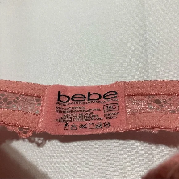 bebe Womens Push-Up Bra 38C Pink Lace Logo Criss Cross - Picture 6 of 6